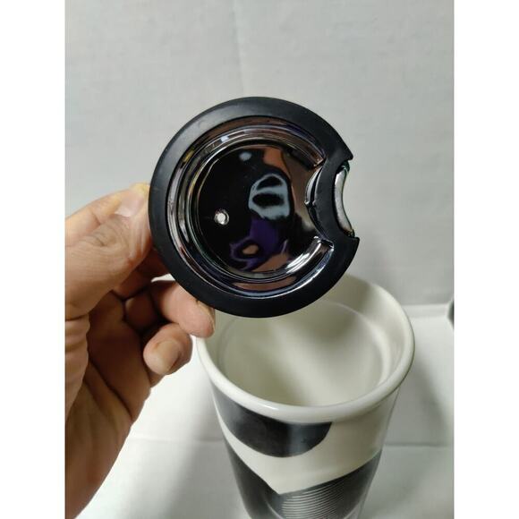 Starbucks 2014 Black Dots/Spots Metallic Silver Travel Mug with Lid - 10 Ounces - Picture 9 of 11